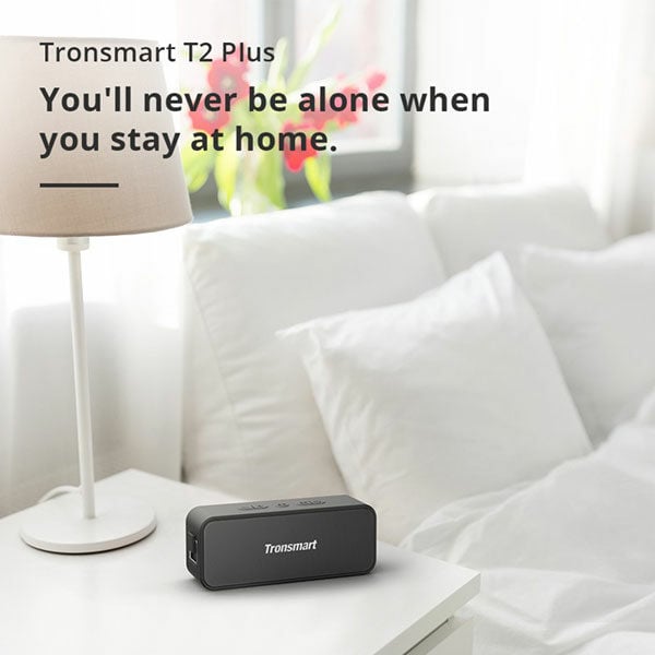 רמקול נייד Tronsmart T2 Plus שחור עמיד במים עם סאונד עמוק