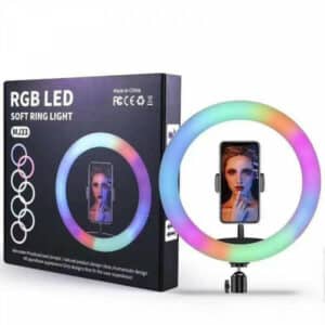 רינג לייט צבעוני 45 ס"מ RGB מקצועי ומתכוונן עם שלט, תיק וחצובה עד 2 מטר