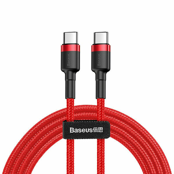 כבל טעינה מחוזק USB Type-C ל-USB Type-C אדום תומך טעינה מהירה Baseus