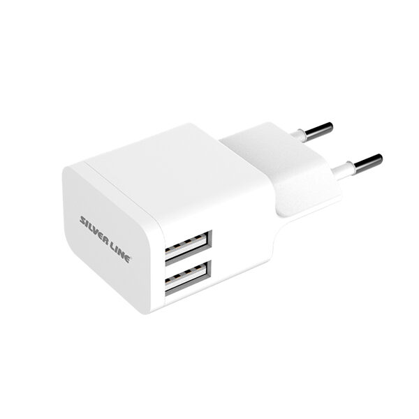 ראש מטען בית 2 יציאות Silver Line Wall Charger