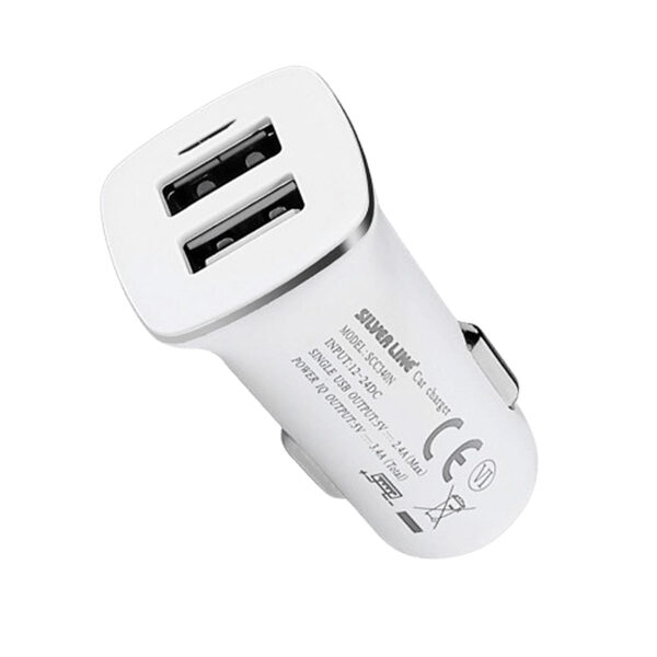 מטען כפול לרכב עם כבל לאייפון Silver Line Car Charger