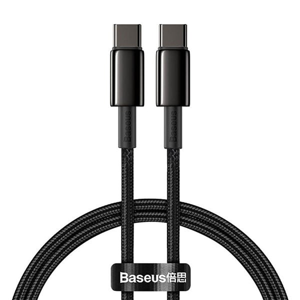 כבל USB-C ל-USB-C מהיר שזור באורך מטר 100 וואט שחור Baseus