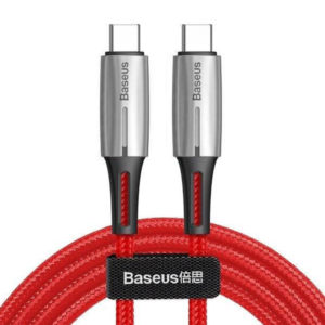 כבל USB-C ל-USB-C שזור מהיר עם נורית חיווי 60 וואט אדום Baseus