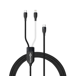 כבל 2 ב-1 שזור USB-C ל-USB-C ו-Lightning שחור Energy