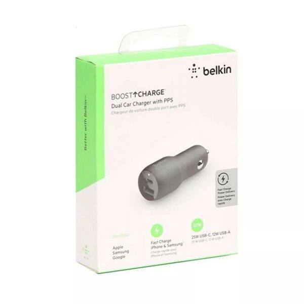 המטען המהיר לרכב עם 2 יציאות Usb C + Usb A דגם Belkin 37w Dual (2)