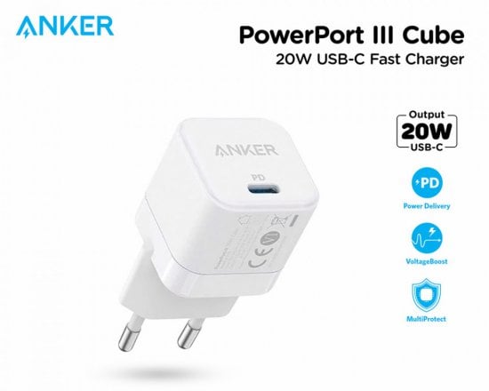 ראש מטען קיר עם טעינה מהירה Anker PowerPort III 20W Cube USB Type-C PD