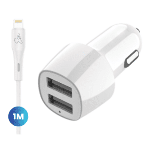 מטען רכב כפול USB A לאייפון 15w עוצמתי ומהיר לבן שנה אחריות Essentials