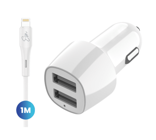 מטען רכב כפול USB A לאייפון 15w עוצמתי ומהיר לבן שנה אחריות Essentials