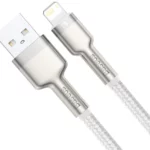 כבל טעינה מהירה למכשירי אפל קלוע Usb C לlightning באורך מטר Baseus Cafule Metal 1m 2.4a לבן1