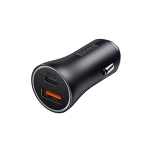 מטען רכב כפול 60W מהיר עם יציאת USB-C ו-USB-A בצבע שחור Baseus