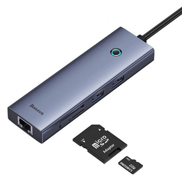 מפצל USB-C, קורא כרטיסים וכרטיס רשת 7-Port HUB מבית Baseus