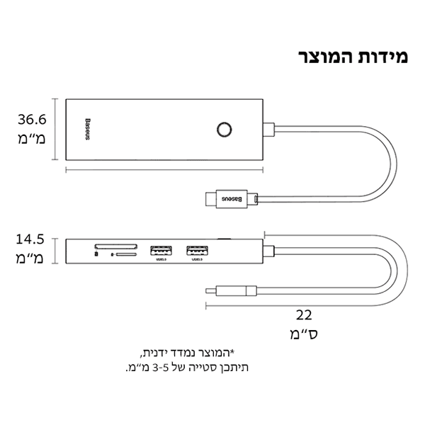 מפצל USB-C, קורא כרטיסים וכרטיס רשת 7-Port HUB מבית Baseus