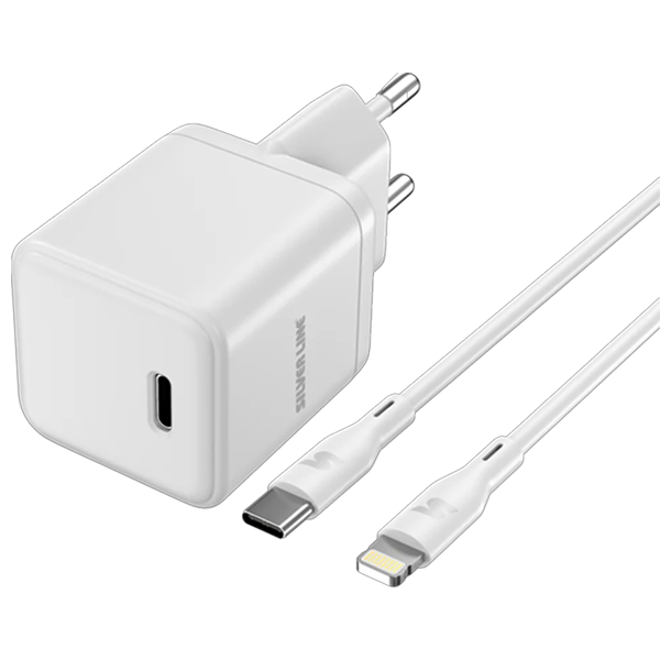 מטען קיר USB-C 30W עם כבל Lightning באורך 1.2 מטר SilverLine